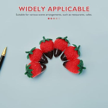 Zerodeko 8pcs Chocolate Dipped Fake Strawberries Artificial Fruit Ornaments with Dark Leaves Realistic Simulated Food Decoration for Photography Props Party Centerpiece