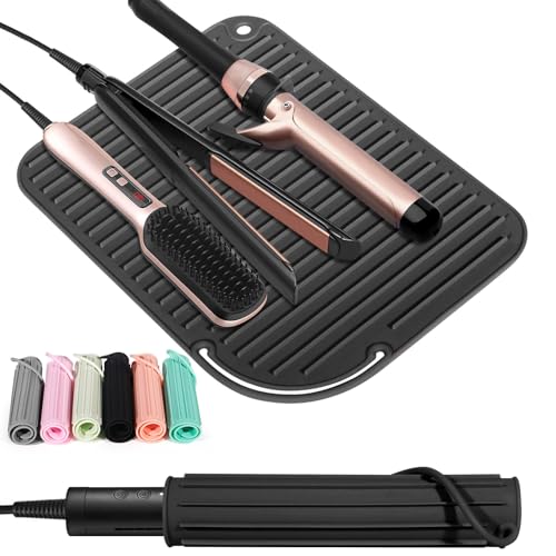 2 Pack Heat Resistant Mat Large Silicone Hot Hair Tools Holder for Curling Irons Flat Iron Hair Styling Tools Mat Portable Vanity Pad - color: Black, size: 2 PACK