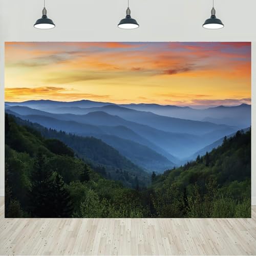5x3ft Mountain Backdrop Mountains Landscape Forest Nature Scenery Sunset Photography Background Holiday Vocation Travel Portrait Room Decorations Wallpaper Banner Photo Studio Props - color: Mountain-4, size: 5x3ft