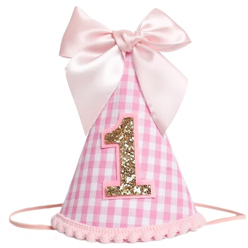 HGFC 1st Birthday Hat For Baby - Natural Boho First/1st Birthday Decorations, Boho First Birthday Crown,Cake Smash Photo Prop - color: Pink