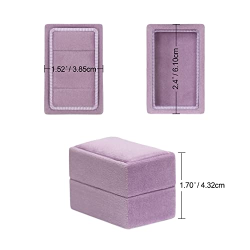 Rectangle 3 Slots Italian Velvet Jewelry Box Engagement Wedding Photo Ring Box Keepsake Box Triple Ring Gift Box (Lavender Flower) - color: Lavender Flower
