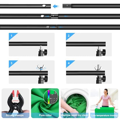 PULUZ Photo Background Support System with 9.5x6.5ft/300x200cm Backdrop Stand Kit, Portable greenscreen Background and Blue Red Backdrop for Photography, Video Shooting, Live Streaming, Party - size: 9.5x6.5 Ft Backdrop Kit