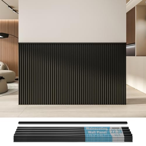 Art3d Wainscoting Panels, Beaded Polystyrene Wall Board for Interior Wall Décor, 79.3“ Wide X 40.7 high, Covers 22.38 sq.ft, Black - color: Black, size: 79.3"x40.7"