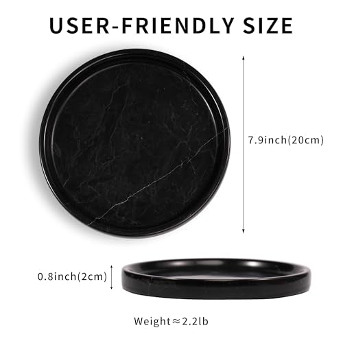 Marble Perfume Jewelry Tray - Stone Trinket Ring Key Purse Holder Dish, Round Plate Decorative Bowl for Nightstand Entryway Coffee Table Decor (7.9 inch) - color: Round-black Marquina