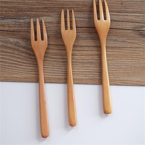 Haofy 5PCS Wooden Forks, 7.5 Inch Reusable Japanese Salad Dinner Forks with 3 Prong Design, for Eating Stirring Fruits and Salads