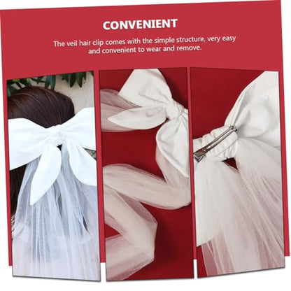 POPETPOP Bridal Veil Hair Clip with Bowknot, Elegant Wedding Veil Prop for Brides, Romantic Bridal Headwear Suitable for Wedding Ceremony and Photoshoot