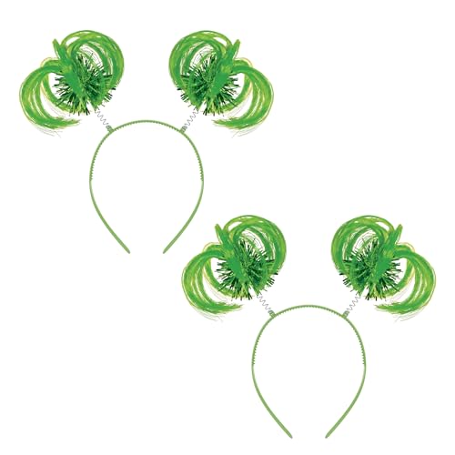 Beistle Green Ponytail Boppers – 2 Pack, Synthetic Hair Headband Accessories with Metallic Fringe, Spirit Headwear for Costume Styling, Themed Party Events, Photo Booth Props, and Novelty Wear
