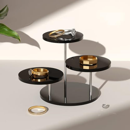 Round Acrylic Display Riser Stands, 3 Tier Jewelry Display Stands for Rings Earrings Mini Figurines 1 Pack(Black) - color: Black