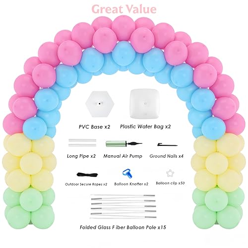 Balloon Arch Kit, 10FT Wide 9FT High Adjustable Balloon Arch Stand with Water Fillable Bases & Balloon Clips, Sturdy Arch Backdrop Stand for Birthday Wedding Baby Shower Graduation Party Decorations