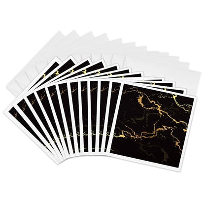 3dRose Greeting Cards - Image of black and yellow marble texture, faux stone backdrop - 12 Pack - Alexis Design - Texture Marble - size: 12 Greeting Cards with envelopes
