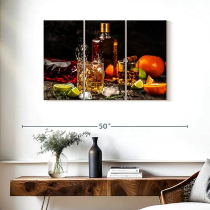ElephantStock - Citrus Whiskey And Cigar Wall Art - Horizontal Multi Panel Canvas - 3 Piece Living Room Wall Decor - Photography Food And Drink Multi Piece Wall Art - Brown And Gray Decor - 38" x 24" - size: 38L" x 24W"