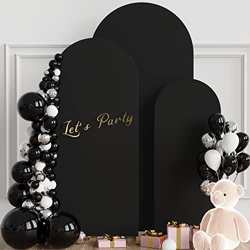 Wokceer Set of 3 Wedding Arch Cover Spandex Fitted Wedding Arch Stand Covers for Round Top Chiara Arch Backdrop Stands Cover for Birthday Party Ceremony Banquet Decoration 4ft,5ft,6ft Black - color: Black, size: 4FT, 5FT, 6FT