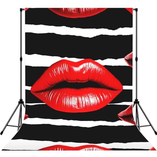 Red Lips Kiss Backdrop Background for Photography 5x7ft Photobooth Professional Photo Backdrop Curtains Video Photography Studio Photo Backgrounds Banner Booth Background Screen Parties - color: Red Lips Kiss