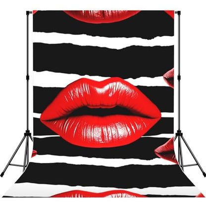 Red Lips Kiss Backdrop Background for Photography 5x7ft Photobooth Professional Photo Backdrop Curtains Video Photography Studio Photo Backgrounds Banner Booth Background Screen Parties - color: Red Lips Kiss