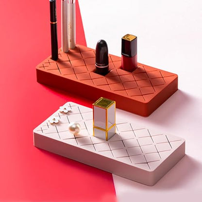 Silicone Lipstick Holder 18+6 Slots, Cosmetic Organizer Stand Square Makeup Display Case for Brush Lip Eye Stick Nail Polish Brushes Eyebrow, Premium Cosmetic Organizer-Pink - color: Pink