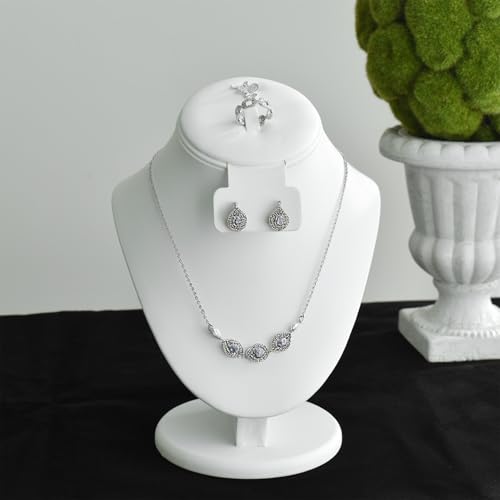 MOOCA 3 Pcs Set White Leatherette Combination Display Jewelry Stand Bust for Necklaces, Earrings, Rings, Jewelry Display For Vendors - color: White PU Faux Leather, 3 pieces
