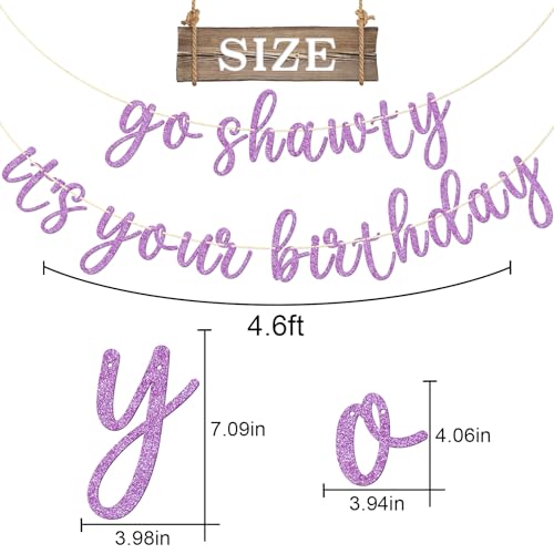 Go Shawty It's Your Birthday Banner, Hip Hop Birthday Party Decorations Supplies, Rap Theme Bday Bunting Sign, Pre-strung, Photo Props (Purple) - color: Purple