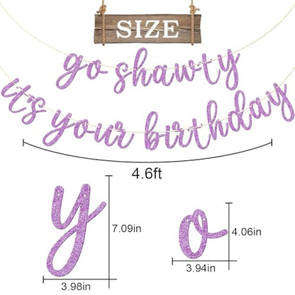 Go Shawty It's Your Birthday Banner, Hip Hop Birthday Party Decorations Supplies, Rap Theme Bday Bunting Sign, Pre-strung, Photo Props (Purple) - color: Purple