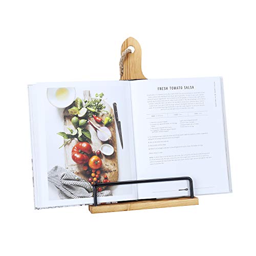 Soligt Cookbook Stand for Kitchen Counter Adjustable iPad Tablet Recipe Book Holder Rustic Wood Cutting Board Style - Brown - color: Brown