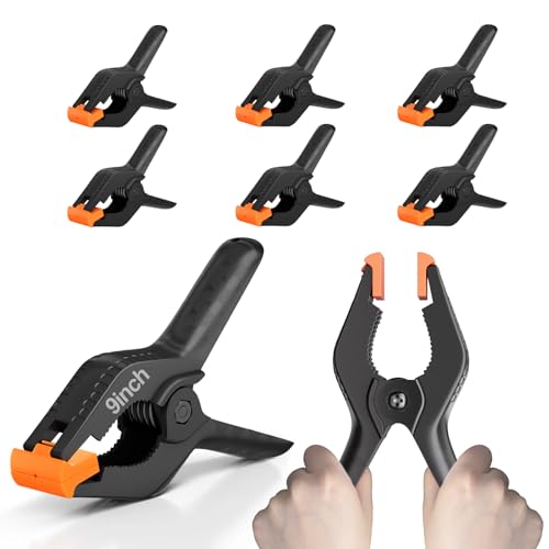 EMART 6 Pack Heavy Duty Spring Clamps, 9 inch Plastic Photo Booth Backdrop Clips Clamps for Backdrop Stand, Photography Studio, Photoshoot, Woodworking, Balloon Arch, Crafts, Pool Cover - color: Black and Yellow, size: 9 inch