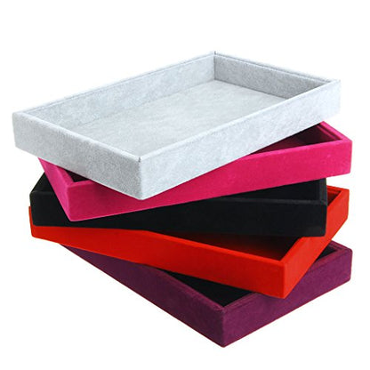 Youngy Velvet Jewelry Tray, Stackable Showcase Display Organizer for Ring Earring Necklace Pendants Bracelet Purple