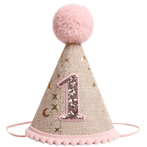 KOJIN 1st Birthday Hat for Baby Girl/Boy - First Birthday Decorations, Cake Smash Photo Prop - color: Rose Gold