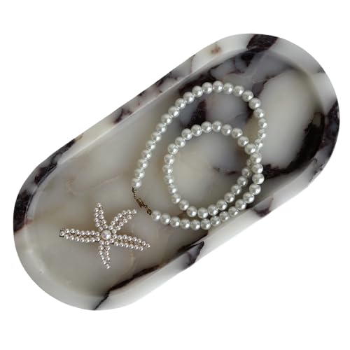 Natural Marble Oval Tray Ornaments Vintage Small Tray Storage Dish for Counter, Vanity, Dresser, Nightstand and Desk (Calacatta Purple) - color: Calacatta Purple