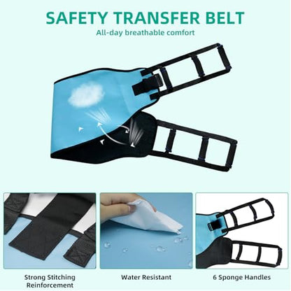 Transfer Sling, Gait Belt Transfer Belt with Padded Handles for Patient Lift Assist & Mobility Standing - Safely Move Elderly and Disabled from Bed and Wheelchair - color: Blue