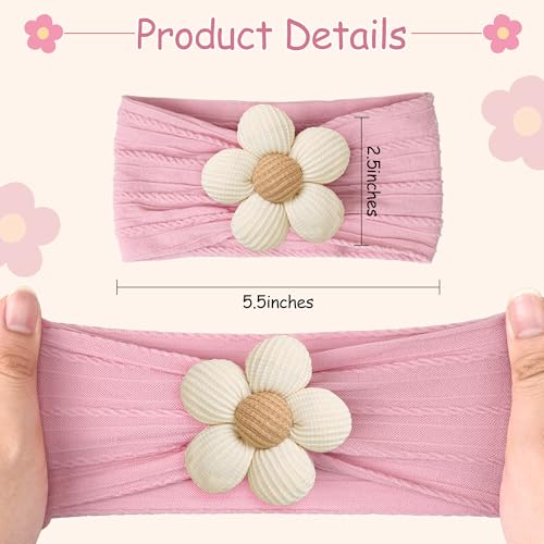 CÉLLOT 5 Pcs Baby Flower Headbands Baby Girls Nylon Headbands Soft Hairbands Hair Accessories for Newborn Infant Toddler Kids（Pink） - color: Pink