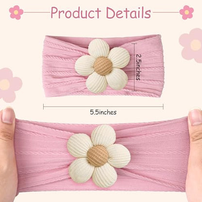 CÉLLOT 5 Pcs Baby Flower Headbands Baby Girls Nylon Headbands Soft Hairbands Hair Accessories for Newborn Infant Toddler Kids（Pink） - color: Pink