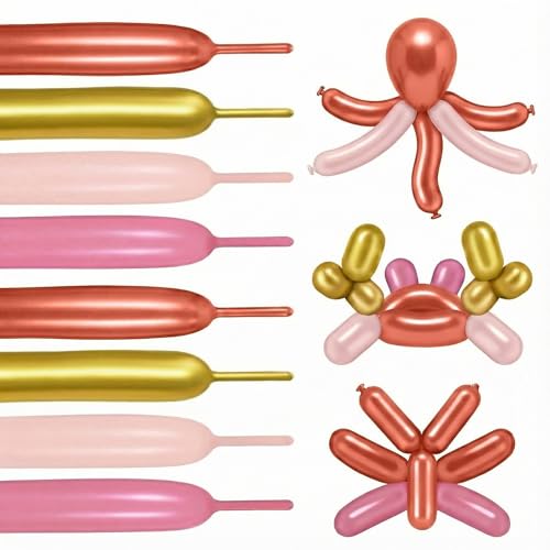 100 Pcs Long Twisting Balloons, Light Pink Silver Metallic Red Maca Orange Long Balloons for Animal Party Decorations, Birthday Graduation New Years Wedding Engagement Party Decoration - color: Light Pink