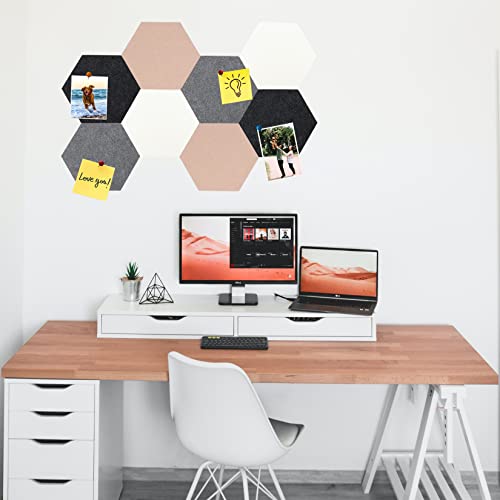 8Pcs Hexagon Felt Cork Board Tiles, Self Adhesive DIY Bulletin Board Pin Board for Office School Home Wall Decor Stickers Memos Photos Display (Camel & Grey) - color: #A- Camel & Grey, size: Hexagon