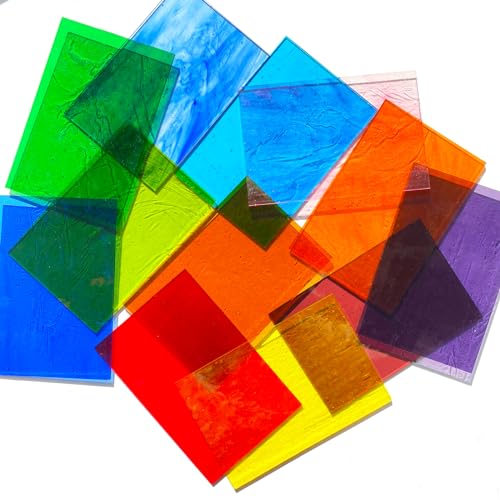 12 Sheets Transparent Stained Glass Sheet Variety Pack, 4 x 6 inch Cathedral Art Glass Mosaic Tiles for Crafts, Stained Glass Supplies for Projects and Mosaic Work - color: Transparent
