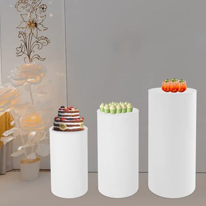 3 Pcs Round Cylinder Pedestal Stands White Thickened PVC Reusable Dessert Display Plinth Pillars for Party Weddings or Banquets 35.4''(L),29.5''(M),23.6''(S) - size: 35.4''(L),29.5''(M),23.6''(S)