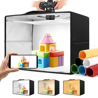 Photo Light Box, 16"x12"x12" Foldable Photography Light Box with CRI>95 120 Light Beads. Dimmable Shooting Tent Kit with White and Warm Light. 6 Color Backdrops Photo Booth for Studio Products Display - size: 16" x 12" x 12"