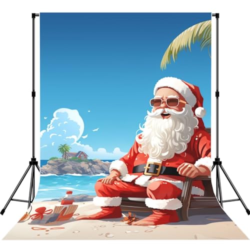 Santa Claus at Beach Backdrop Background for Photography 5x7ft Photobooth Professional Photo Backdrop Curtains Video Photography Studio Photo Backgrounds Banner Booth Background Screen Parties - color: Santa Claus At Beach