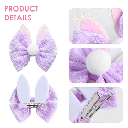 2PC Easter Bunny Ears Hair Bow Clips Rabbit Hair Accessories Spring Party Supplies Purple - color: Purple