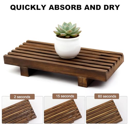 Klunk Waterproof Wood Risers Set of 3 (1 Long 8.7" + 2 Small 3.6"), Rustic Countertop Organizer Display Stands for Bathroom Vanity, Perfume & Skincare, Kitchen Spice Rack Riser, Farmhouse Decor