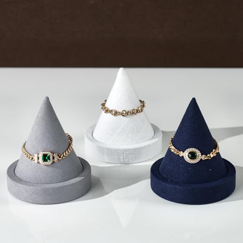 Linen Single Bracelet Bangle Display Stand Jewelry Bracelet Bangle Cone Display for Selling - color: White