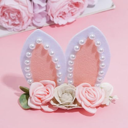 Floral Bunny Ear Headband Flower Elastic Hairband Easter Flower Ear Crown Spring Bunny Headbands