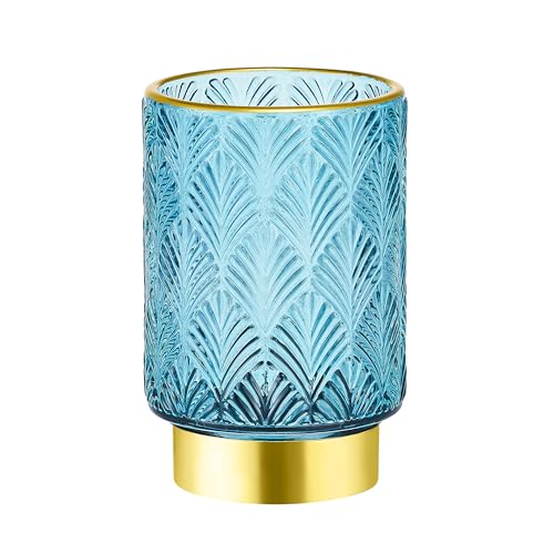 Makeup Brush Holder Organizer,Toothbrush Holders,Desk Pen Pencil Holder,Multifunctional Vintage Glass Brush Cup（A42-3-US） - color: Blue