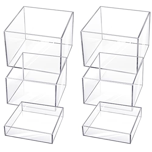 Bucherry 6 Pcs Acrylic Display Risers Acrylic Boxes Acrylic Display Nesting Cubes 5 Sided with Hollow Bottoms Display Stand Shelf for Cosmetics Food Collectibles Jewelry Figures Show (Clear) - color: Clear