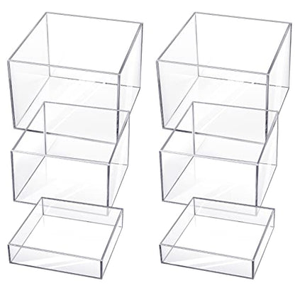Bucherry 6 Pcs Acrylic Display Risers Acrylic Boxes Acrylic Display Nesting Cubes 5 Sided with Hollow Bottoms Display Stand Shelf for Cosmetics Food Collectibles Jewelry Figures Show (Clear) - color: Clear