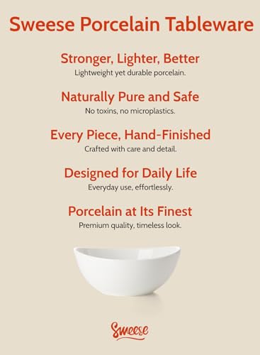 Sweese 28 oz Large White Porcelain Bowls - Set of 6 Salad, Pasta, Soup & Serving Bowls, Big Ceramic Dinner Bowls - color: White, style: Large (28 oz)