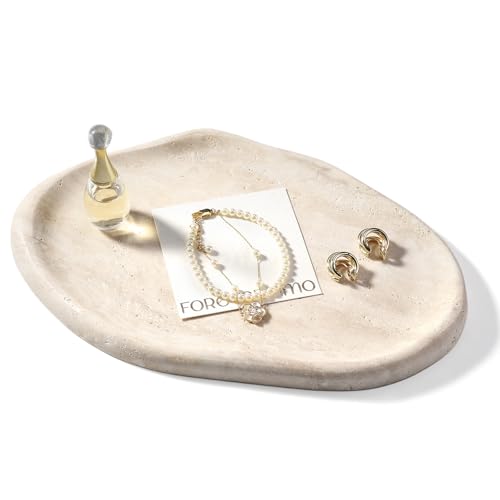Koville Luxurious Natural Marble Vanity Tray, Cloud Shape Serving Stone Key Tray for Home Decor, 10" x 7" Marble Storage Trays for Bathroom, Stone Plate Holder for Perfume, Candle and Jewelry - color: Travertine Yellow