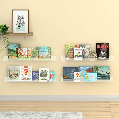 NIUBEE 36" Premium Acrylic Floating Nursery Kids Bookshelf Wall Ledge Shelf, Clear Invisible Spice Rack Bathroom Storage Shelves Display Organizer, 50% Thicker with Screwdriver, Set of 4 - size: 36"(4 Packs)