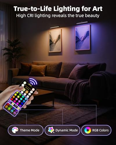 EZVALO 13 Inch Wireless Picture Lights, 4000mAh Rechargeable Battery RGB Colors Lights with Remote, Dimmable 3 Color Temps LED Painting Lights for Living Room, Bedroom (Black, 2Pack) - color: RGB Black, size: 13inch