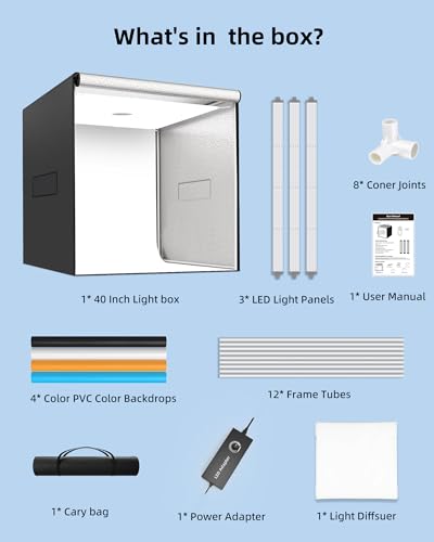 Glendan 40"x40" Light Box Photography, Large Photo Light Box with 3 Light Panels, 594 LED Beads, CRI >95, Professional Photo Booth Shooting Tent Kit with 4 Color Backdrops for Product Photography - size: 40*40 Inch
