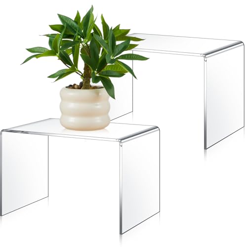RattanView 2 Pcs 7 x 10 x 7 Inch Large Acrylic Risers Display Stands 5 mm Thick Acrylic Shelf Riser Showcase for Collectibles Jewelry Cupcakes Food Figures Perfume Cabinet (Clear) - color: Clear, size: 7 x 10.5 x 7 Inch, 5 mm