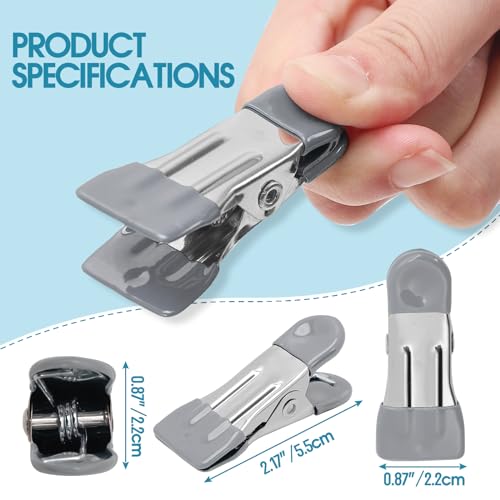 Clothes Pins Heavy Duty 30 Pack - 2.17 Inch Metal Chip Clips, Clothespins for Photo Drying Clothesline Laundry Sock, Bag Clips for Food Kitchen Stainless Steel with Rubber, Gray - color: Gray